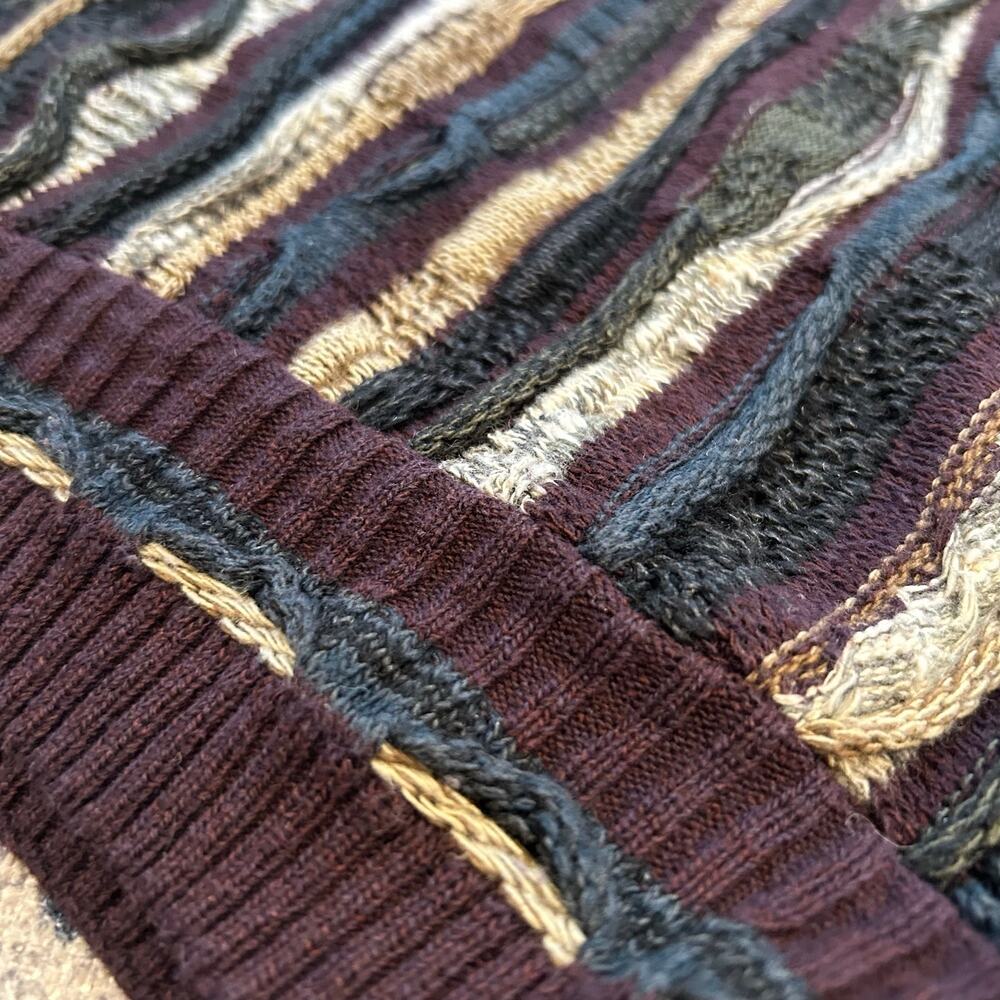 Vintage 90s Earth Tone 3D Textured Knit Coogi Style Sweater Professor Core Large - Picture 12 of 14